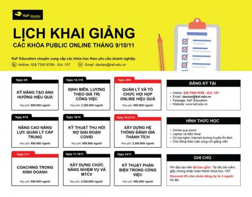LỊCH KHAI GIẢNG LỚP ONLINE THÁNG 9/2021